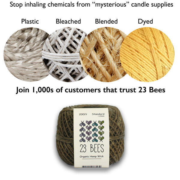 1mm Organic Hemp Candle Wick (Beeswax Coated) + Wick Sustainer Tabs