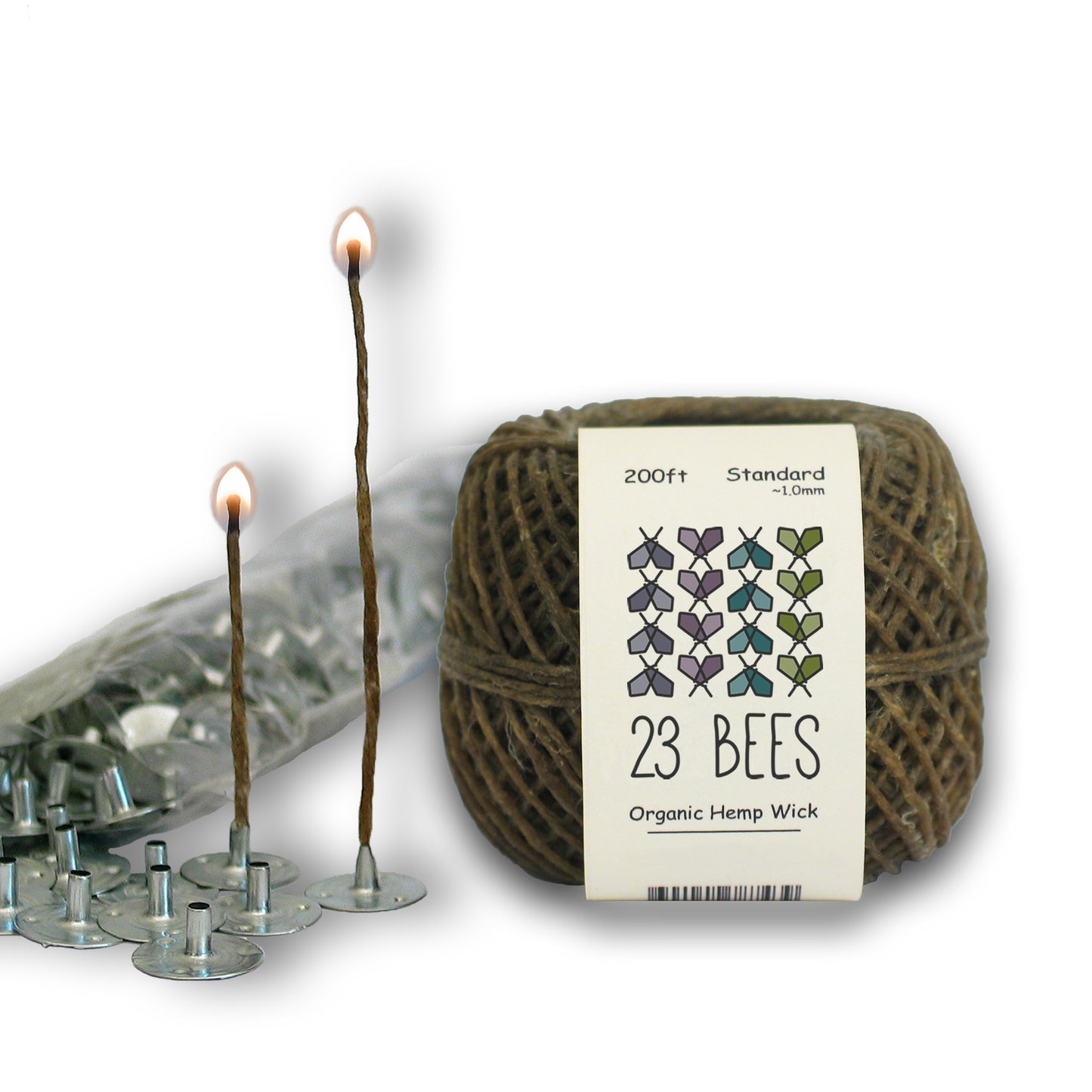 1mm Organic Hemp Candle Wick (Beeswax Coated) + Wick Sustainer Tabs