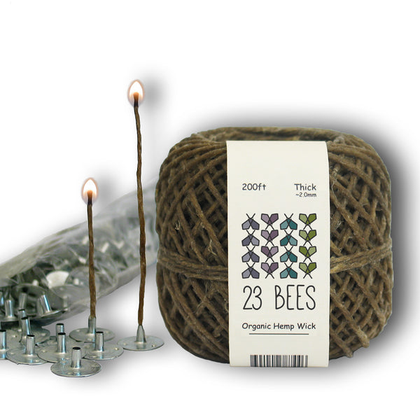 2mm Organic Hemp Candle Wick (Beeswax Coated) + Wick Sustainer Tabs – 23  Bees