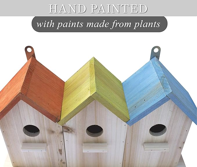 Bird House for Outdoors/Indoors (Multi Orange Yellow Blue, 3 Houses) lifestyle