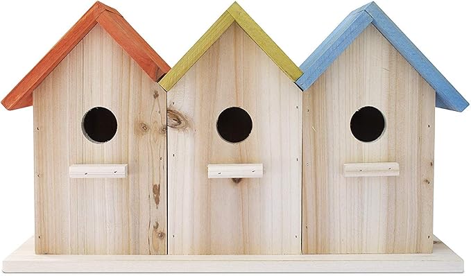 Bird House for Outdoors/Indoors (Multi Orange Yellow Blue, 3 Houses)