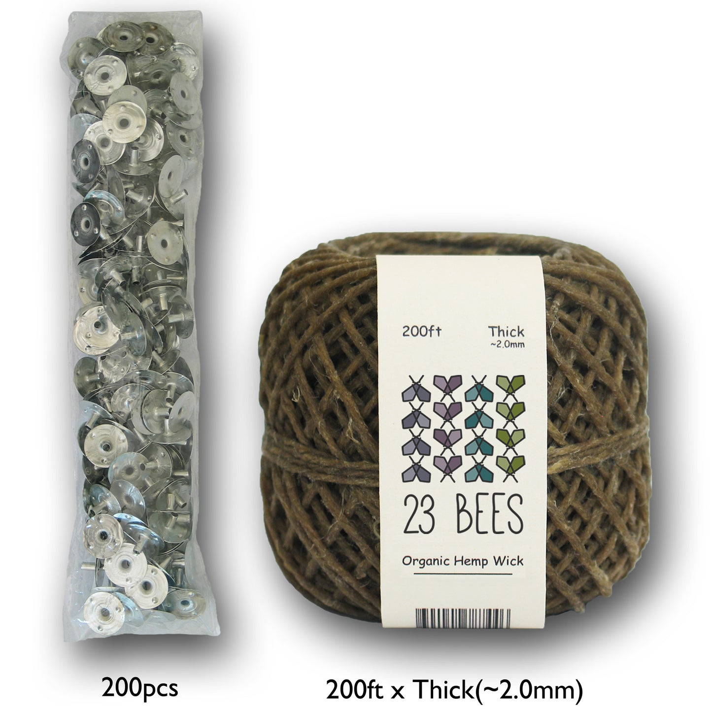 2mm Organic Hemp Candle Wick (Beeswax Coated) + Wick Sustainer Tabs